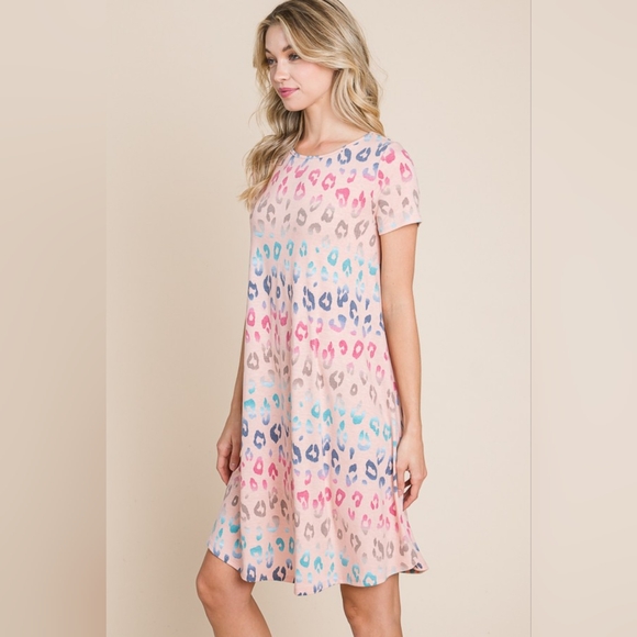 BOMBOM Leopard Round Neck Short Sleeve Dress - Picture 3 of 6